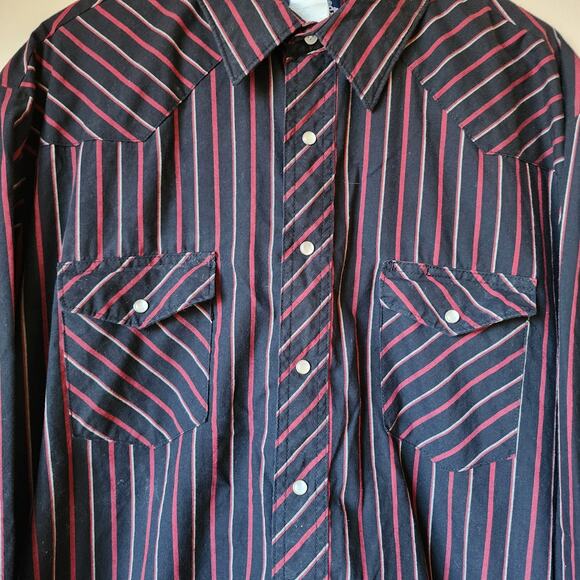 Vintage Wrangler Long Sleeve Shirt Mens Size 2X Button Up Pearl Snap Black Red - Picture 1 of 8